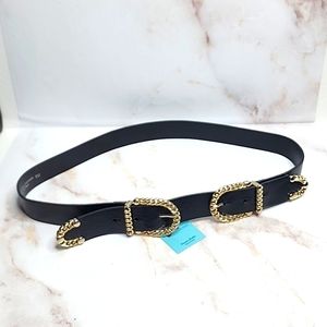 Double buckle black leather belt marina mori made in Italy